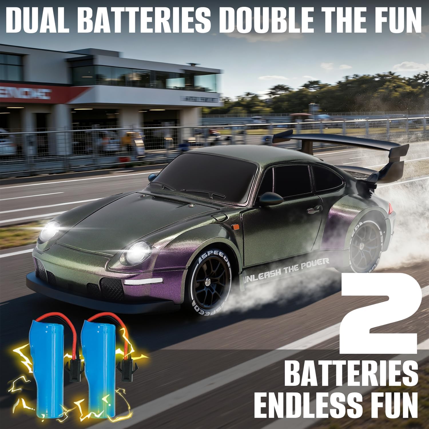 RC Drift Car,1:24 Scale Remote Control Car, 2.4GHz 20KM/H 4WD High Speed RC Cars for Kids with LED Light, Two Batteries,Drifting Tires,Racing Vehicle Toy for Adults Boys Girls Gray