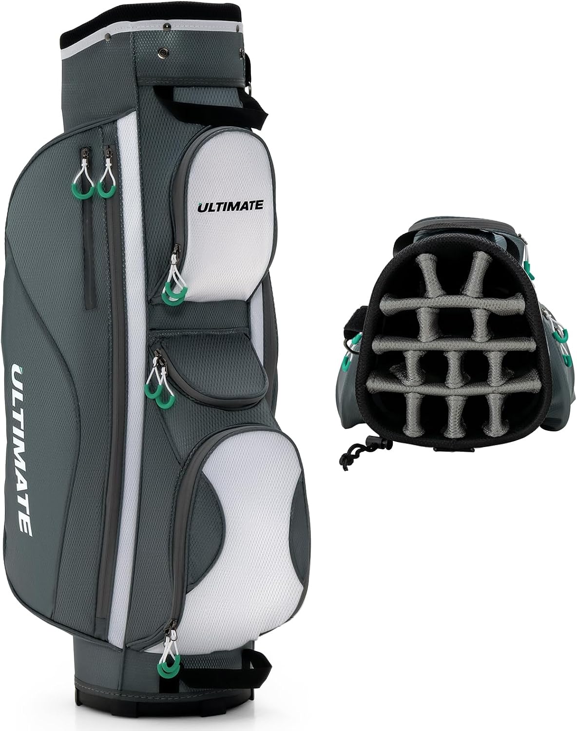 ULTIMATE 14-Way Golf Cart Bag, 3.7 LBS Lightweight Portable Golf Bag with Top Dividers, 7 Zipped Pockets Including Cooler Bag, Rain Hood