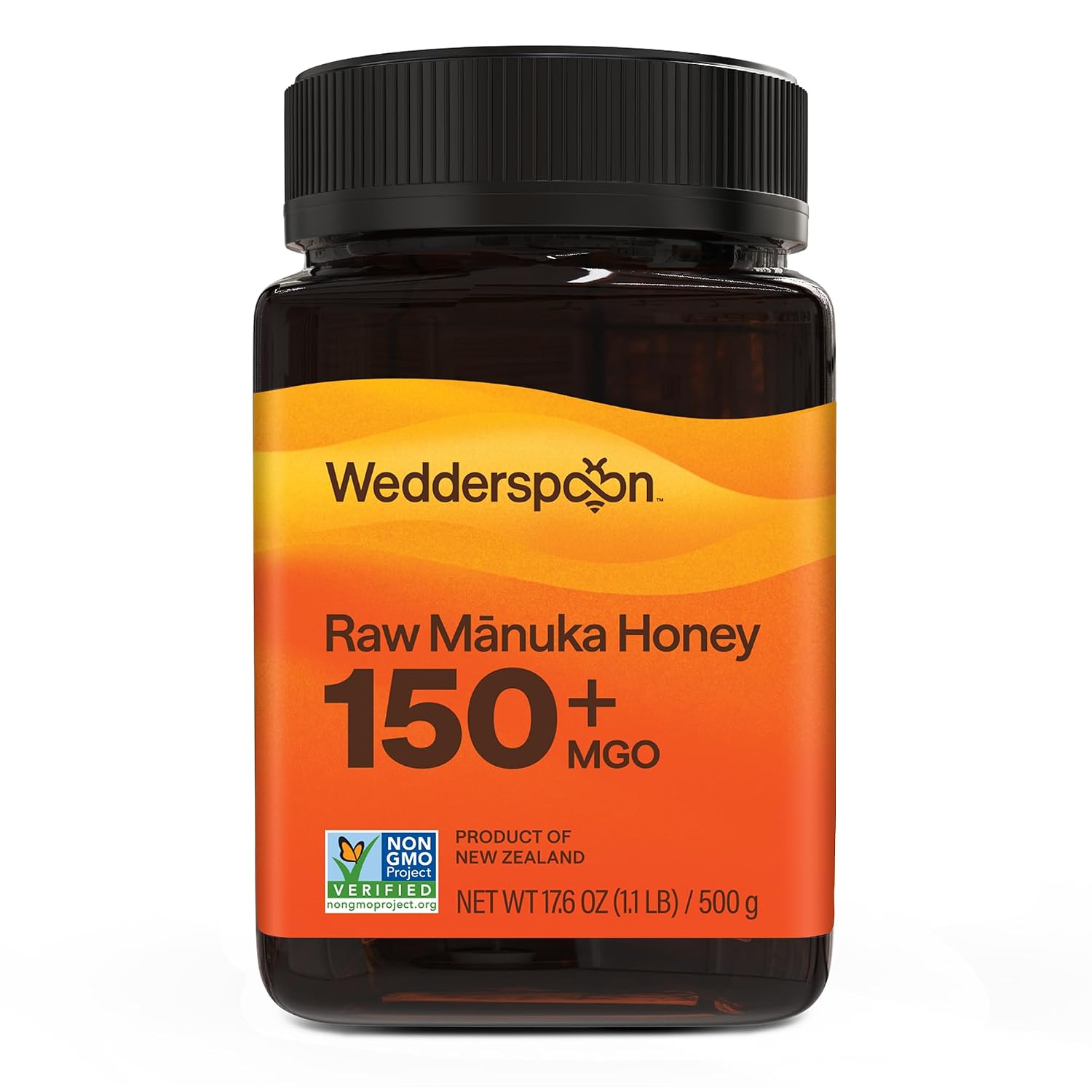 Wedderspoon Raw Manuka Honey 150+ MGO, 17.6 Oz, Unpasteurized New Zealand Honey, Non-GMO, BPA-Free Jar, Superfood & Natural Wellness Support | Unpasteurized New Zealand Honey, Non-GMO, BPA-Free Jar, Superfood & Natural Wellness Support