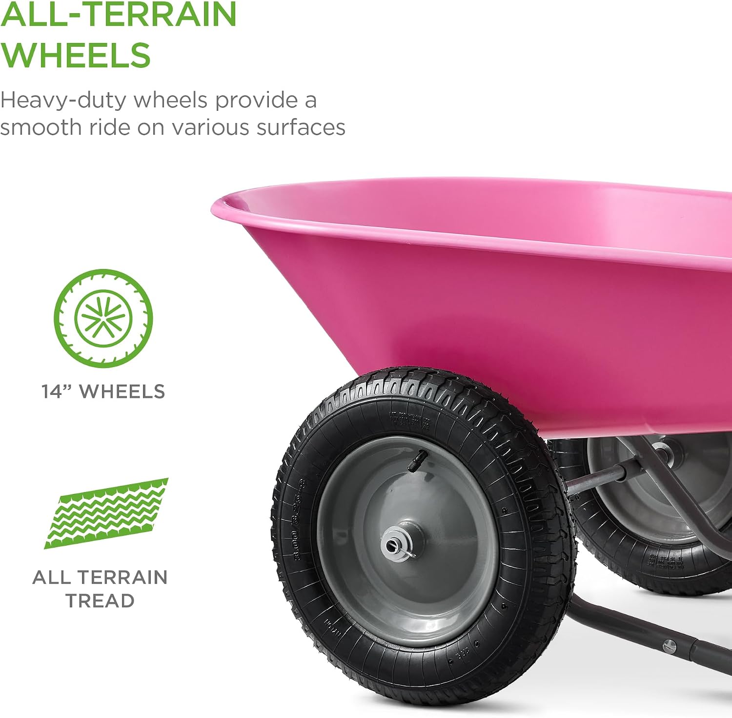 Best Choice Products Dual-Wheel Home Utility Yard Wheelbarrow Garden Cart w/Built-in Stand for Lawn, Gardening, Construction - Green