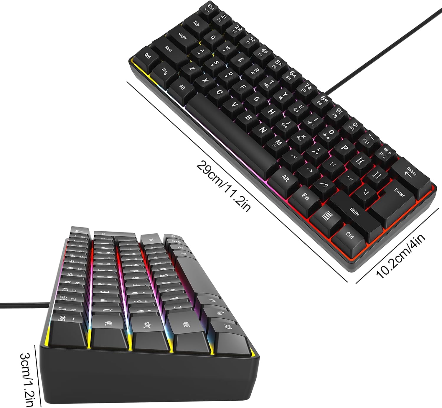 Wired RGB Gaming Membrance Keyboard. 60 Percent Mini Creamy LED Computer Keyboard .Small Ergonomic Clicky Teclado with ABS Backlit Unreplaceable
