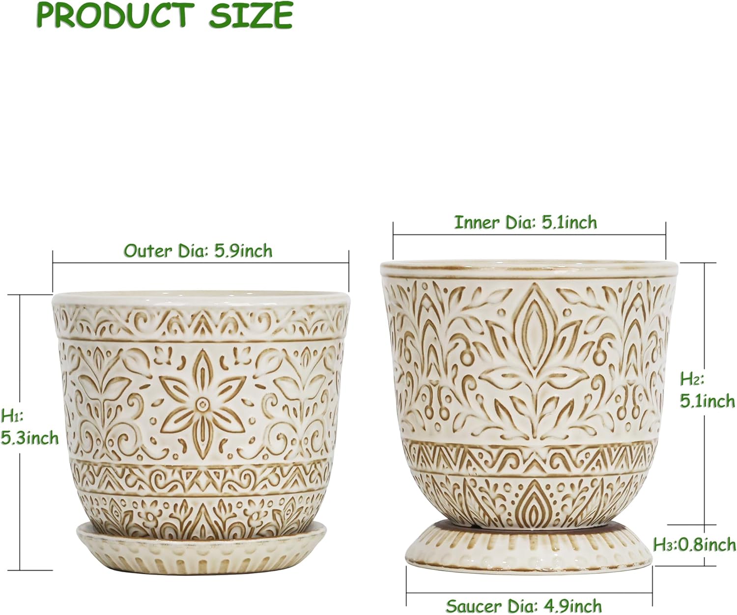 Gepege Ceramic Plant Pots, 6 Inch Indoor Planters with Drainage & Saucers
