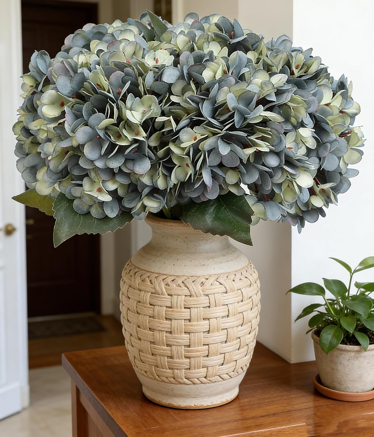 Kimura's Cabin 6pcs Silk Hydrangeas Artificial Flowers,Deep Lake Blue
