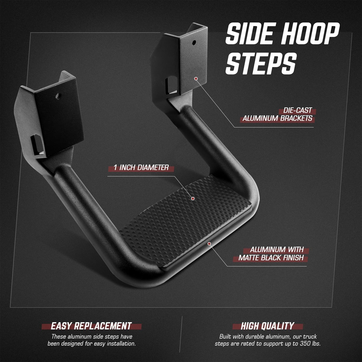 DNA MOTORING Pair Aluminum Side Hoop Steps Universal Side Step Compatible With Chevy GMC Dodge Pickup Trucks SUVs, 11"L x 6"H x 12"W, 2 Pcs, Silver, SSTEP-SS