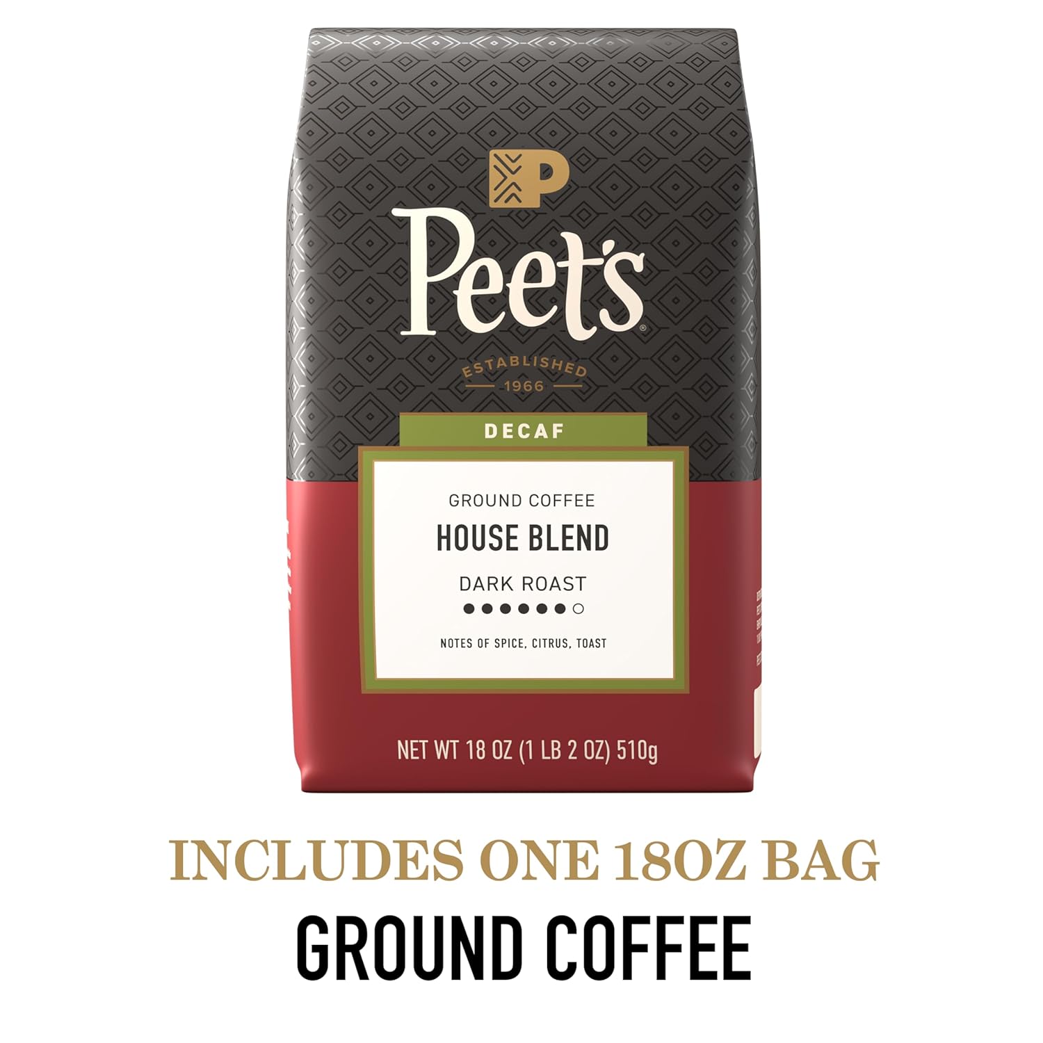 Peet's Coffee, Dark Roast Ground Coffee, Decaffeinated Arabica Coffee - Decaf Major Dickason's Blend 10.5 Ounce Bag