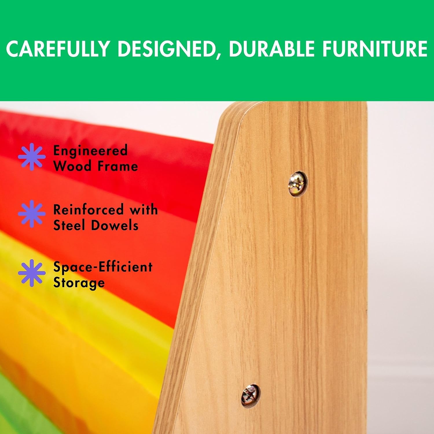 Humble Crew Kids Bookshelf, Montessori Front Facing Toddler Bookcase 4 Tier | Book display rack and reading nook organizer, nylon pockets show covers face out, compact for any playroom or bedroom space