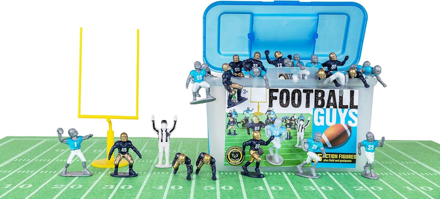 Kaskey Kids Football Guys, Navy Gold vs. Gray Blue, 30 Pieces in Each Set, Includes 2 Teams, Accessories, and Travel Storage Case