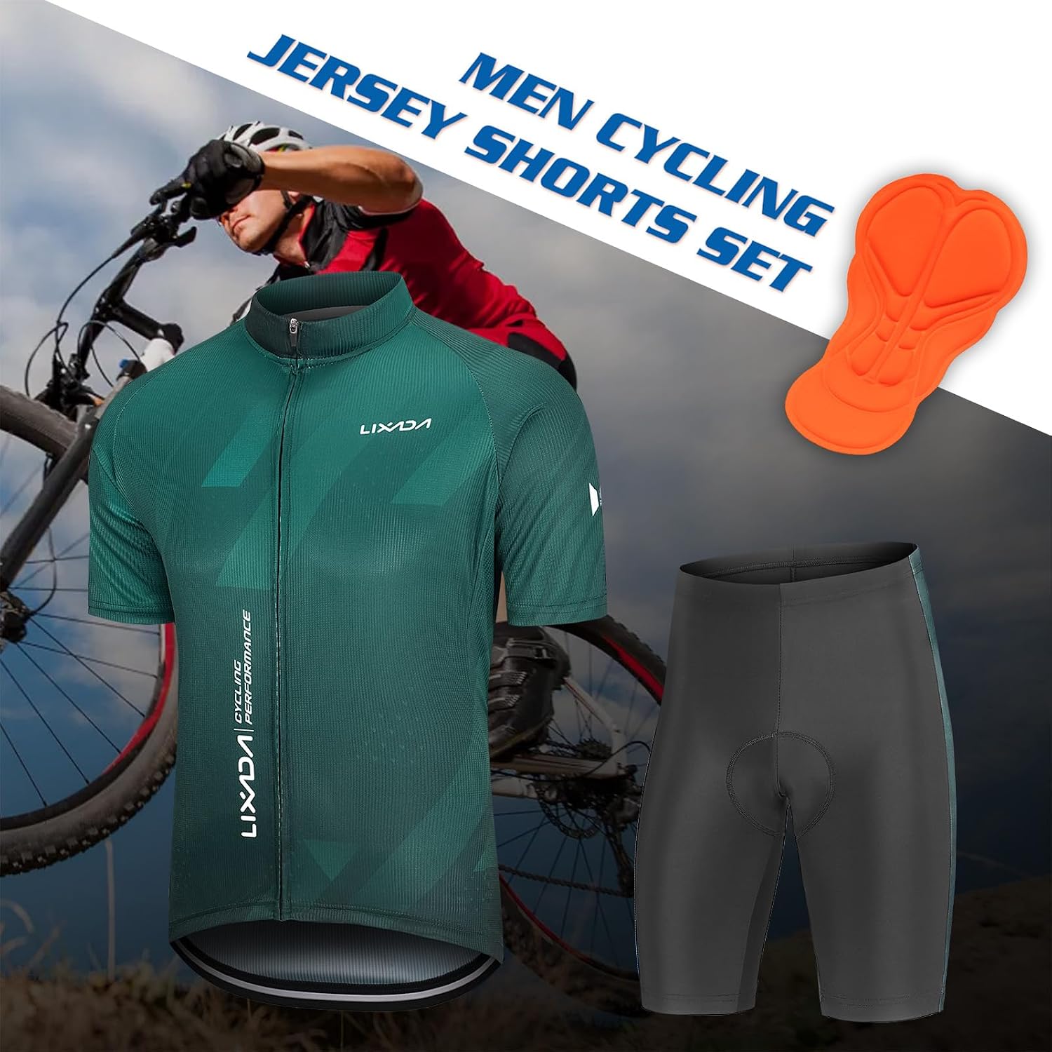 Lixada Men's Cycling Jersey Short Sleeve with Padded Shorts Quick-Dry Summer Short Bike Clothing Bicycle Shirts Pants Set