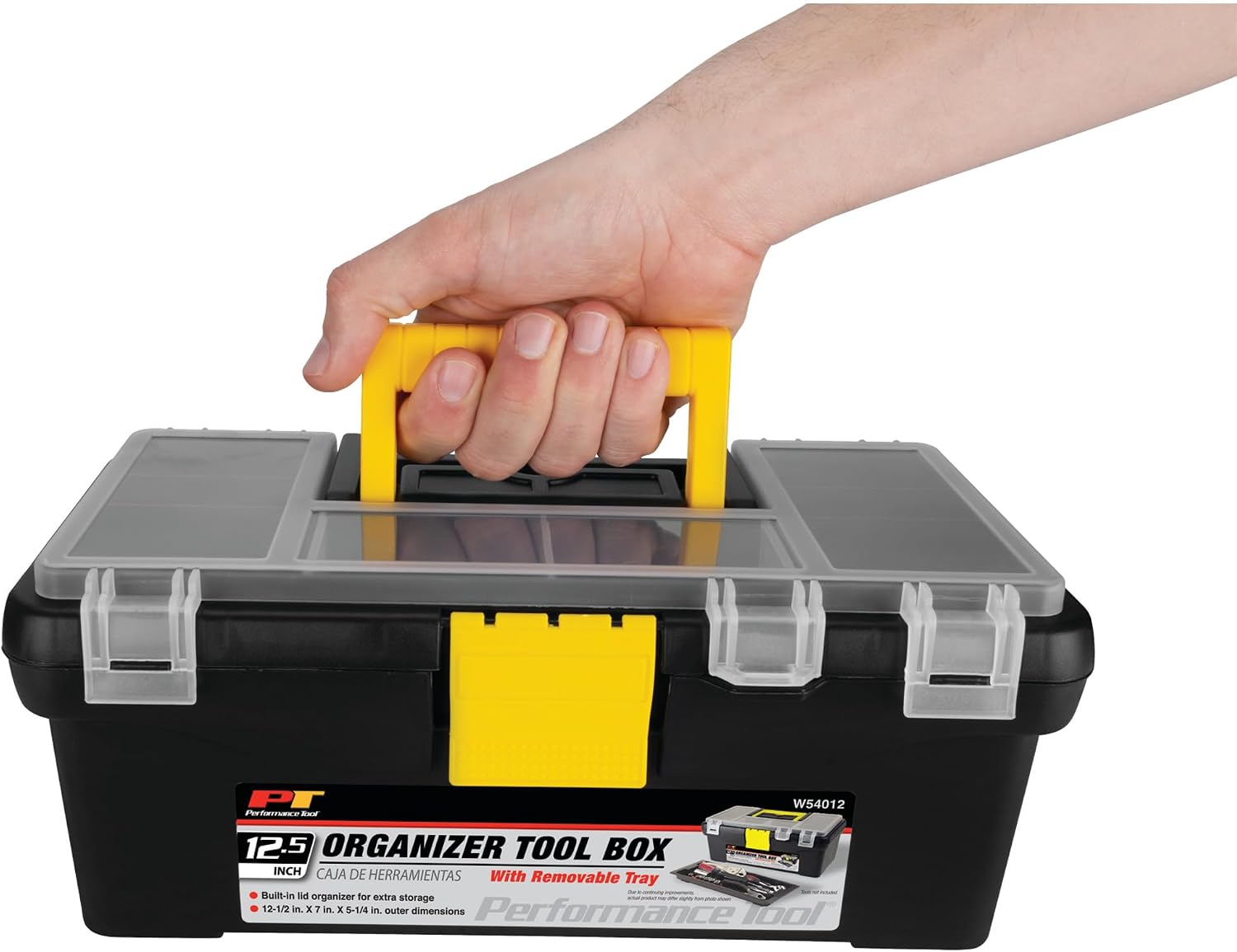 Performance Tool W54026 26 in. Steel Tool Box with Removable Tote | Heavy duty steel storage box and organizer. Recessed ergonomic comfort handle. Strong double latch with padlock eyehole