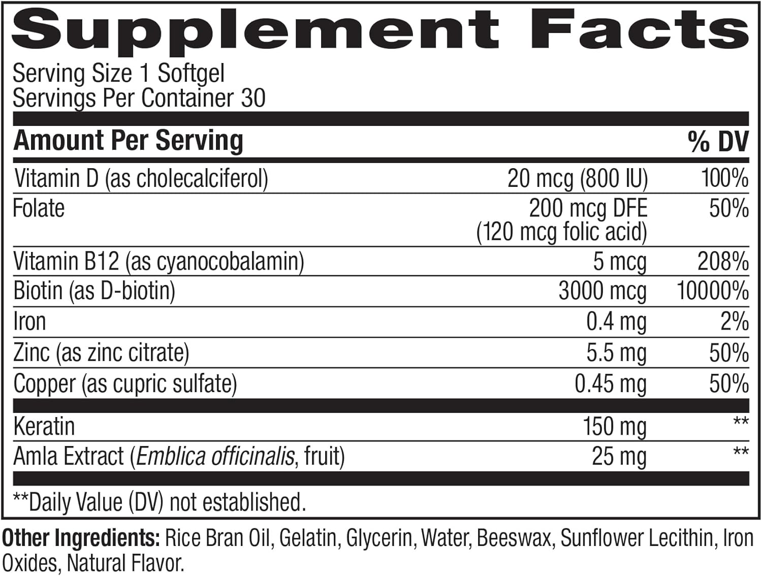 OLLY Ultra Strength Hair Softgels, Biotin, Keratin, Vitamin D, B12 - 30 Ct