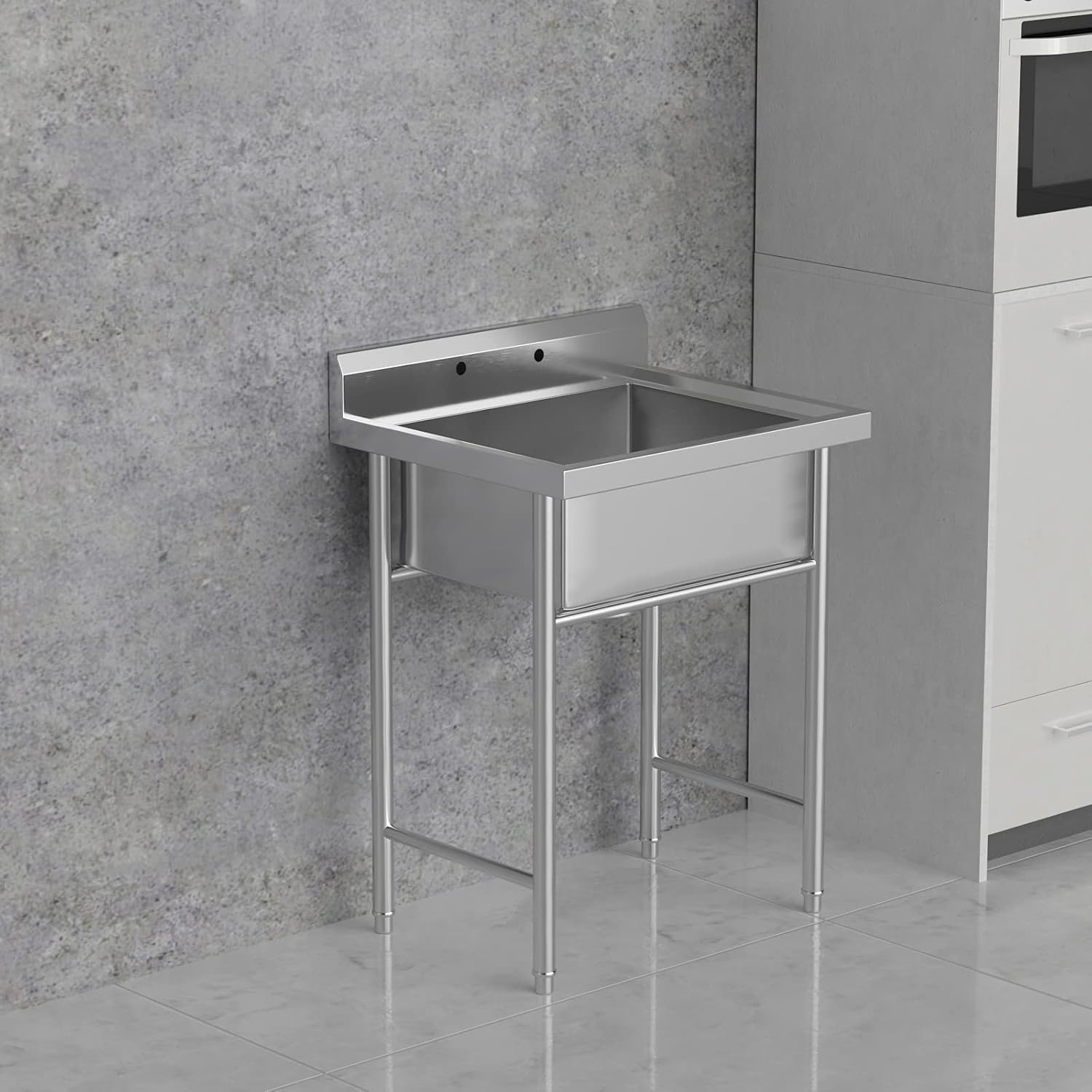 VINGLI Upgraded 28" Free Standing 304 Stainless Steel Utility Sinks for Laundry Room with Backsplash