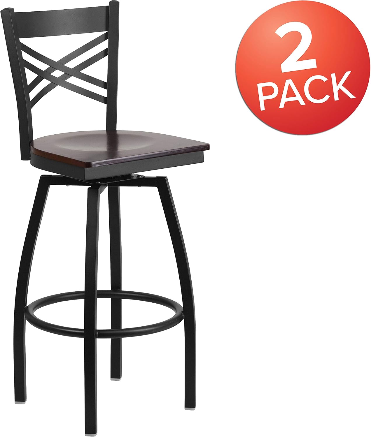 Flash Furniture Hercules Series "X" Back Metal Restaurant Barstool, Modern Upholstered Armless Bar Height Chair for Restaurants and Kitchens, Black | X Back Style, Vinyl Upholstery, Durable Construction, Commercial Use