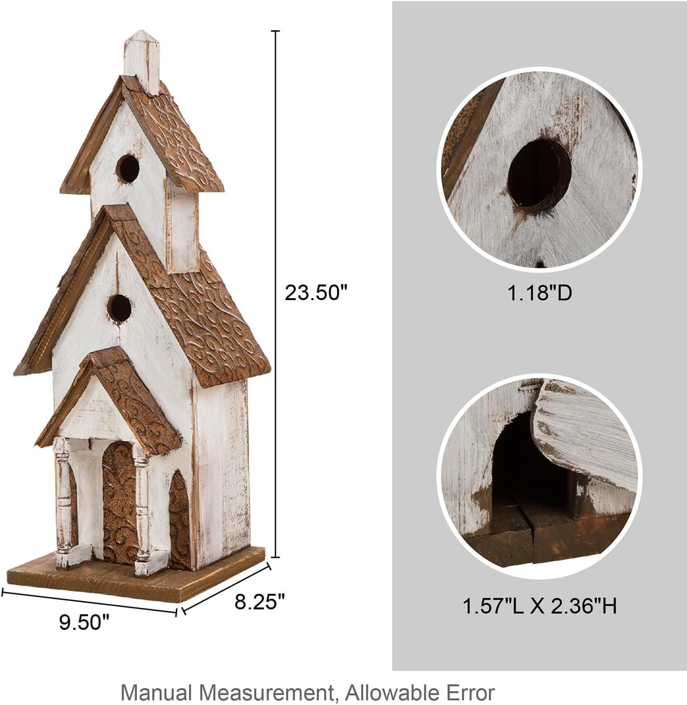 Glitzhome Rustic Hand Painted Wooden Church Birdhouse, Extra-Large 23.62" H Hanging Bluebird Houses for Outside