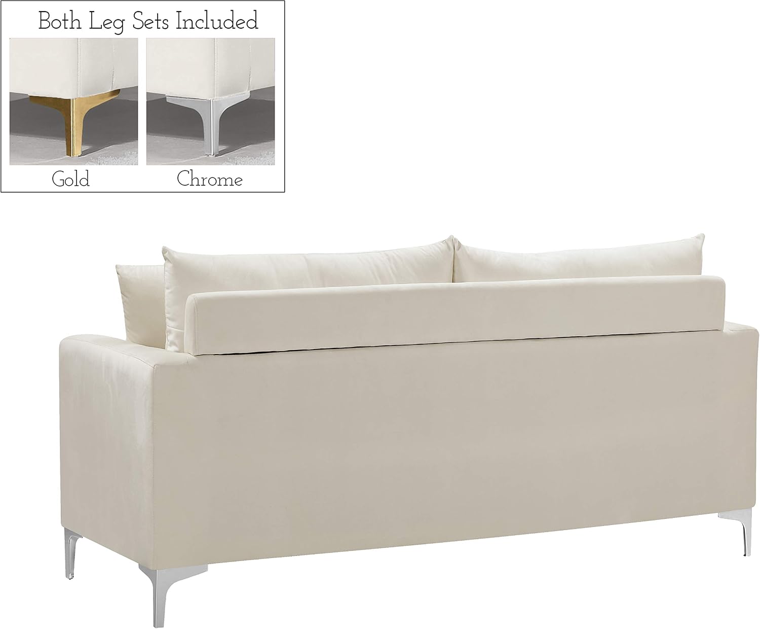 Meridian Furniture Naomi Collection Modern | Contemporary Grey Velvet Upholstered Loveseat with Stainless Steel Base in a Rich Gold or Chrome Finish, 633Grey-L