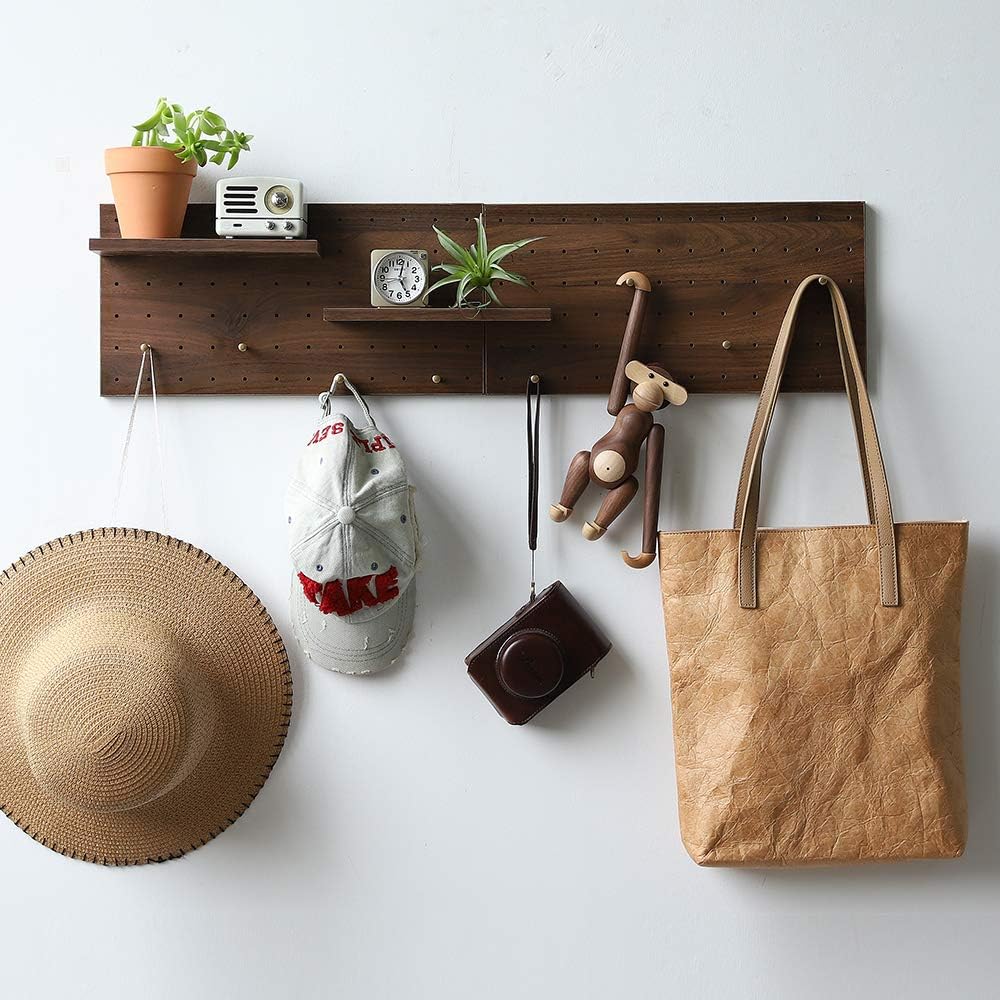 Wooden Pegboard Modular Display Organization Storage Wall Hooks Shelf(Color:Oak)