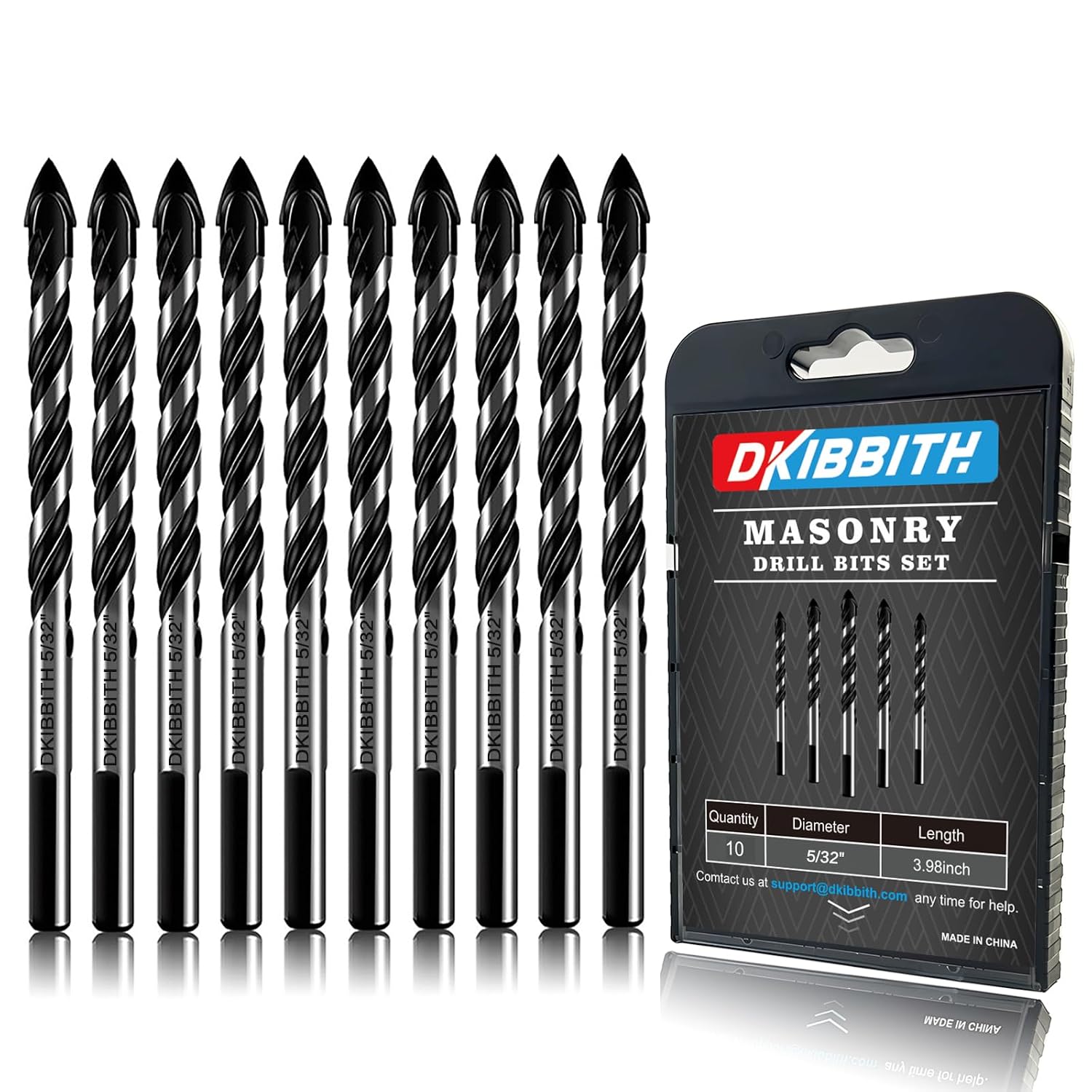 10-Piece Masonry Drill Bit Set for Concrete Tile Glass Ceramic Brick, 1/8 to 1/2 Inch Drilling Bits with Triangle Handle