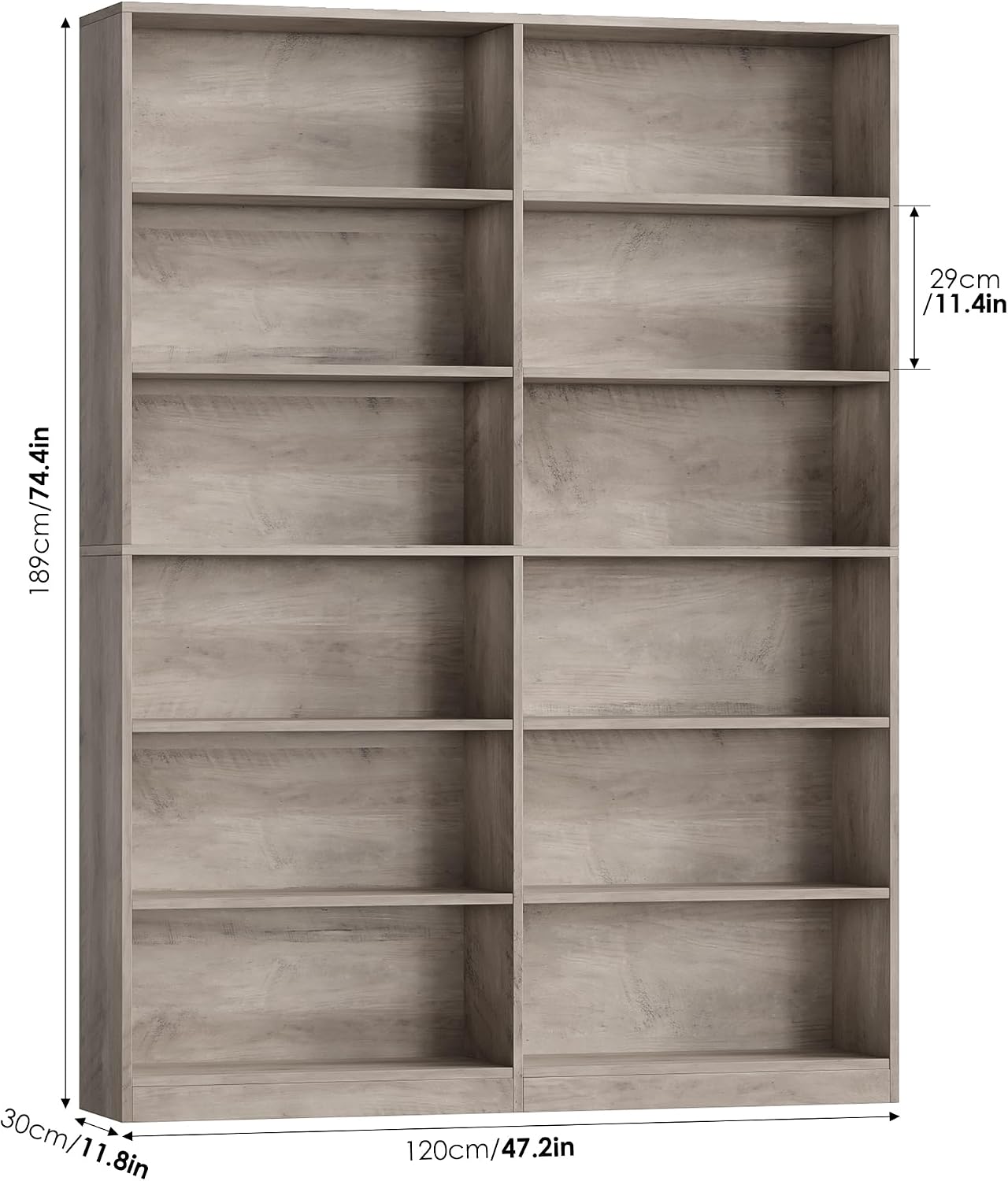 Bookshelf Tall Bookcase, 6-Tier Double Wide Bookshelves, White | Freestanding Display Storage Shelves, Tall and Large Book Shelves for Home Decor Bedroom, Living Room, Home Office, Library