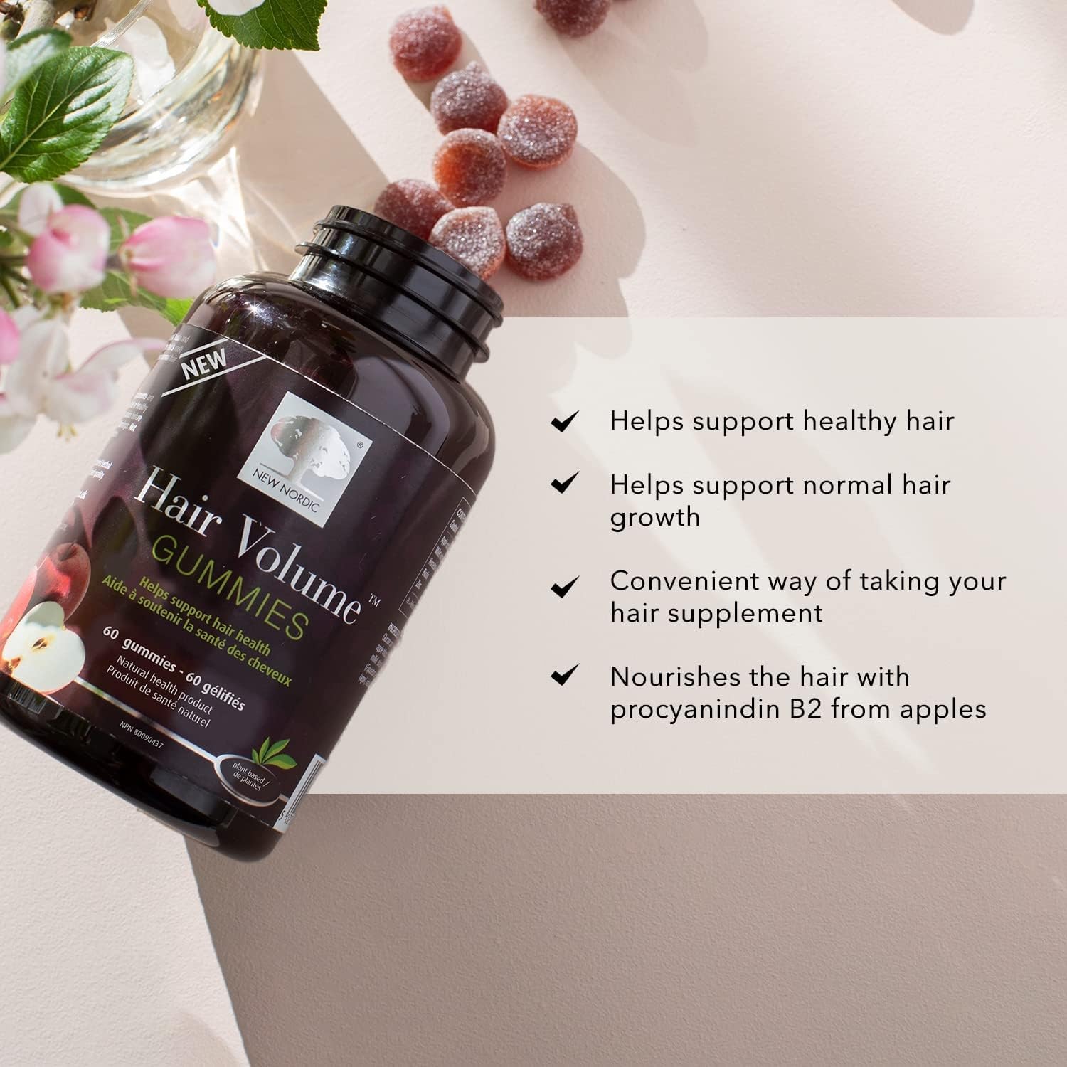 NEW NORDIC Hair Volume Daily Biotin Support Gummies 60-Day Supply - 1 Pk