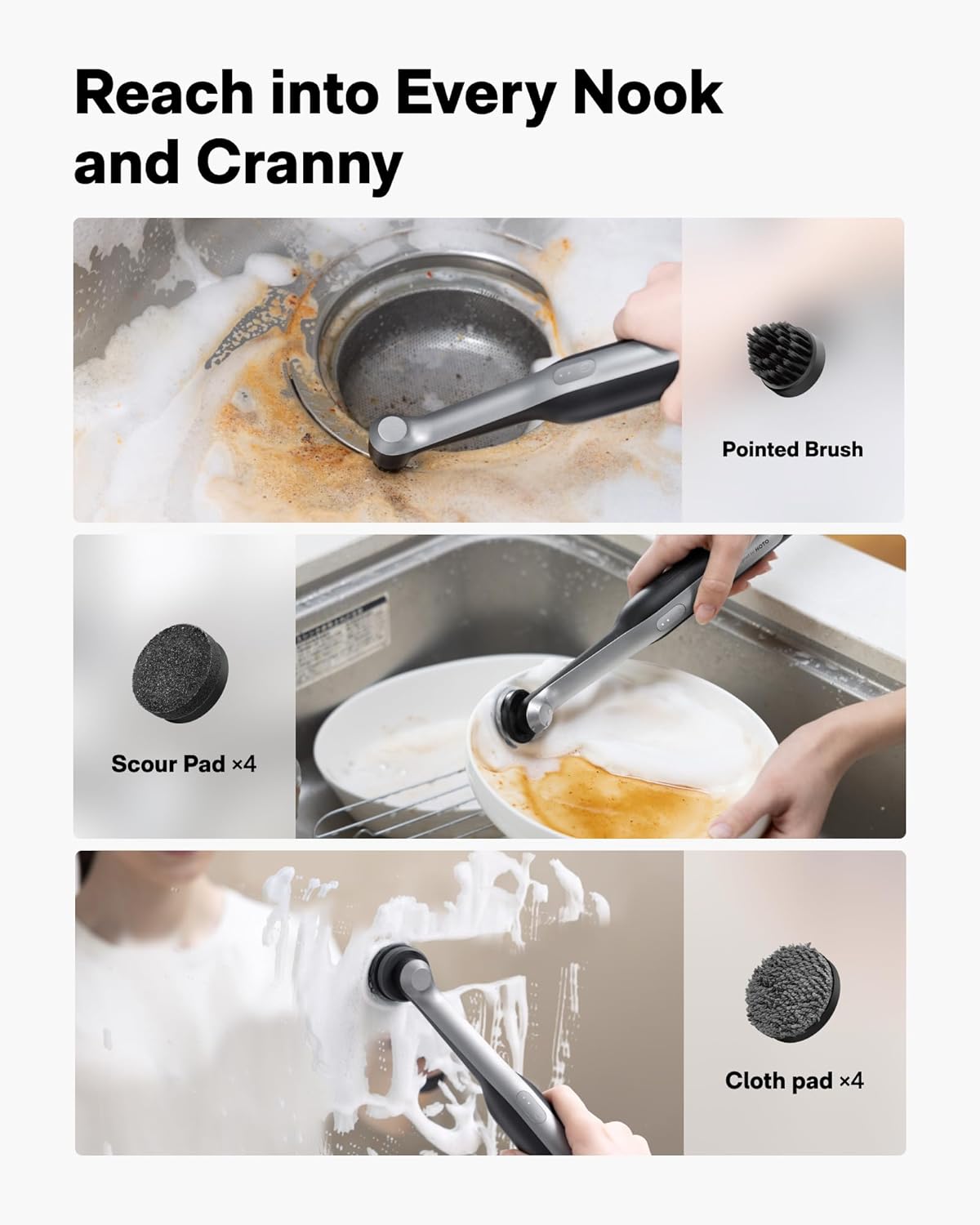 HOTO Wand™ Cordless Spin Scrubber, Electric Grout Brush, 12 Brush Heads | IPX7 Full Body Waterproof Bathroom Scrubber, Cleaning Brush for Grout