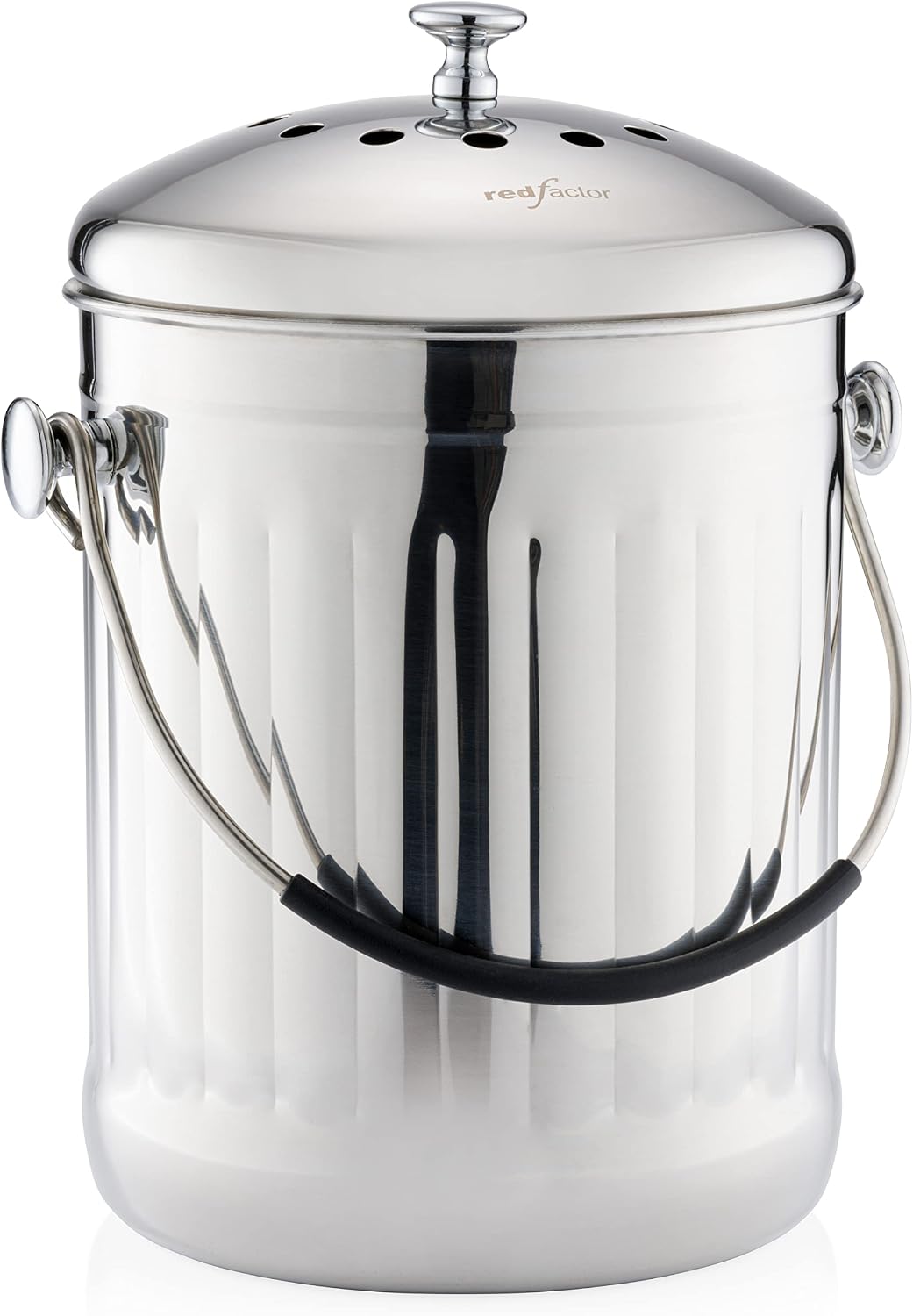 RED FACTOR Premium Compost Bin for Kitchen Countertop - Stainless Steel Food Waste Bucket with Innovative Dual Filter Technology - Includes Spare