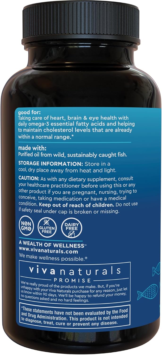 Viva Naturals Triple Strength Omega 3 Fish Oil Pills – 2500 mg High-Potency Formula with 2250 mg Omega 3 Fatty Acids (Including EPA, DHA, DPA) in rTG Form for Absorption – IFOS Certified, 90 Softgels