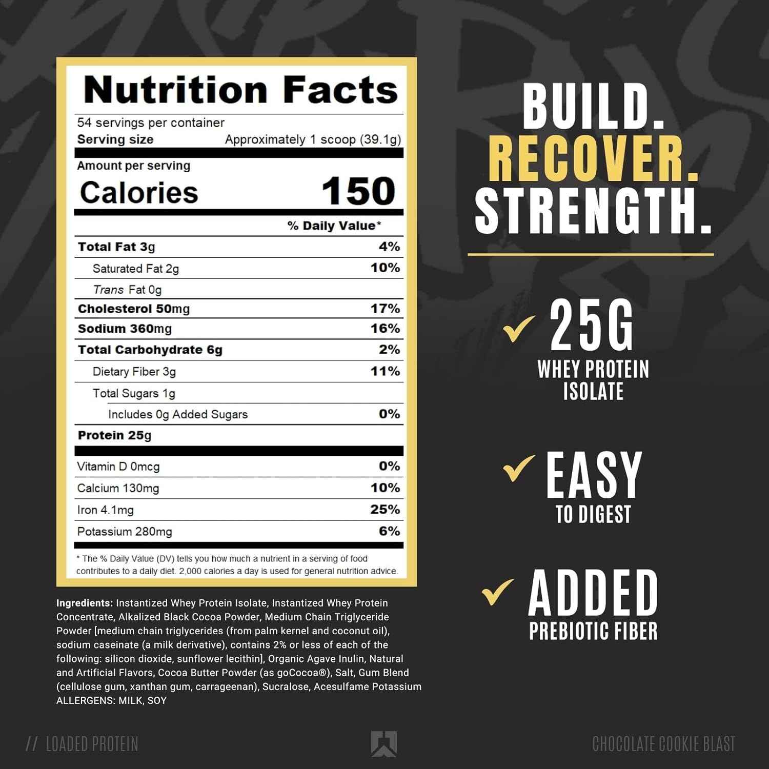 RYSE Loaded Protein Powder - Peanut Butter Cup - 25g Whey Protein Isolate & Concentrate with Prebiotic Fiber & MCTs - Low Carb, Low Sugar