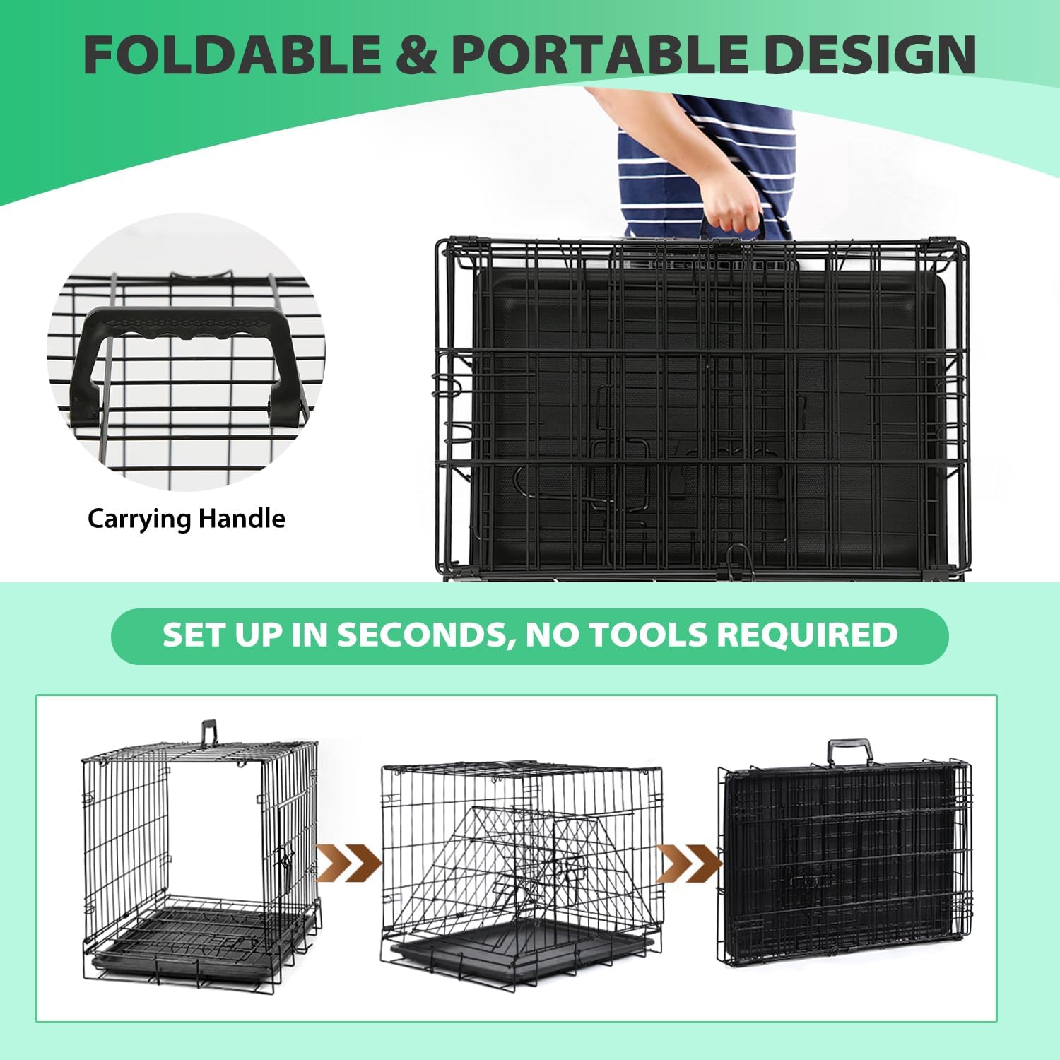 BestPet | Dog Crate | 48" | Black | Foldable Metal Kennel with Double Doors