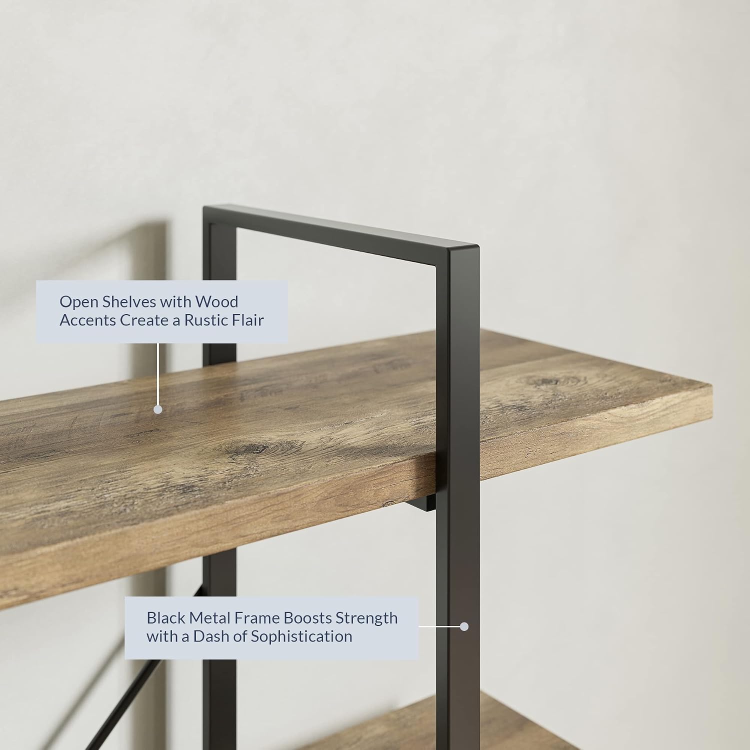BELLEZE 4 Tier Modern Rustic Industrial Bookshelf, Open Wide Office Etagere Book Shelf