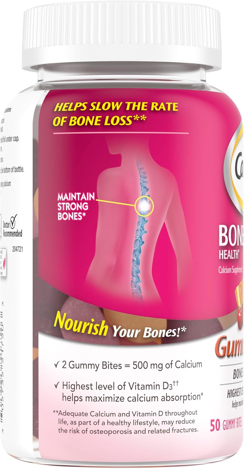 Caltrate Gummy Bites 600 Plus D3 Vitamin D and Calcium Supplement, 50 Count | Highest Level of Vitamin D3, Maximizes Calcium Absorption to Support Strong Bones and Daily Function