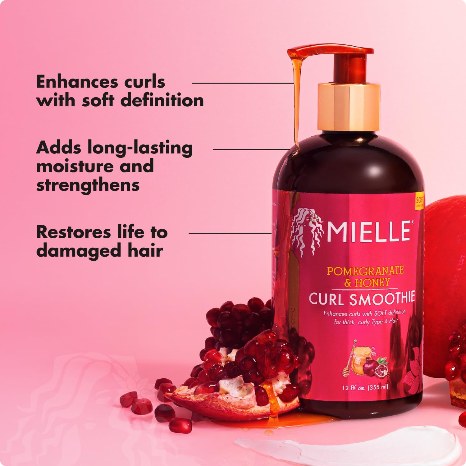 Mielle Organics Pomegranate & Honey Leave-In Conditioner for Curly Hair - Moisturizing Detangler & Curly Hair Treatment to Help Repair Damage