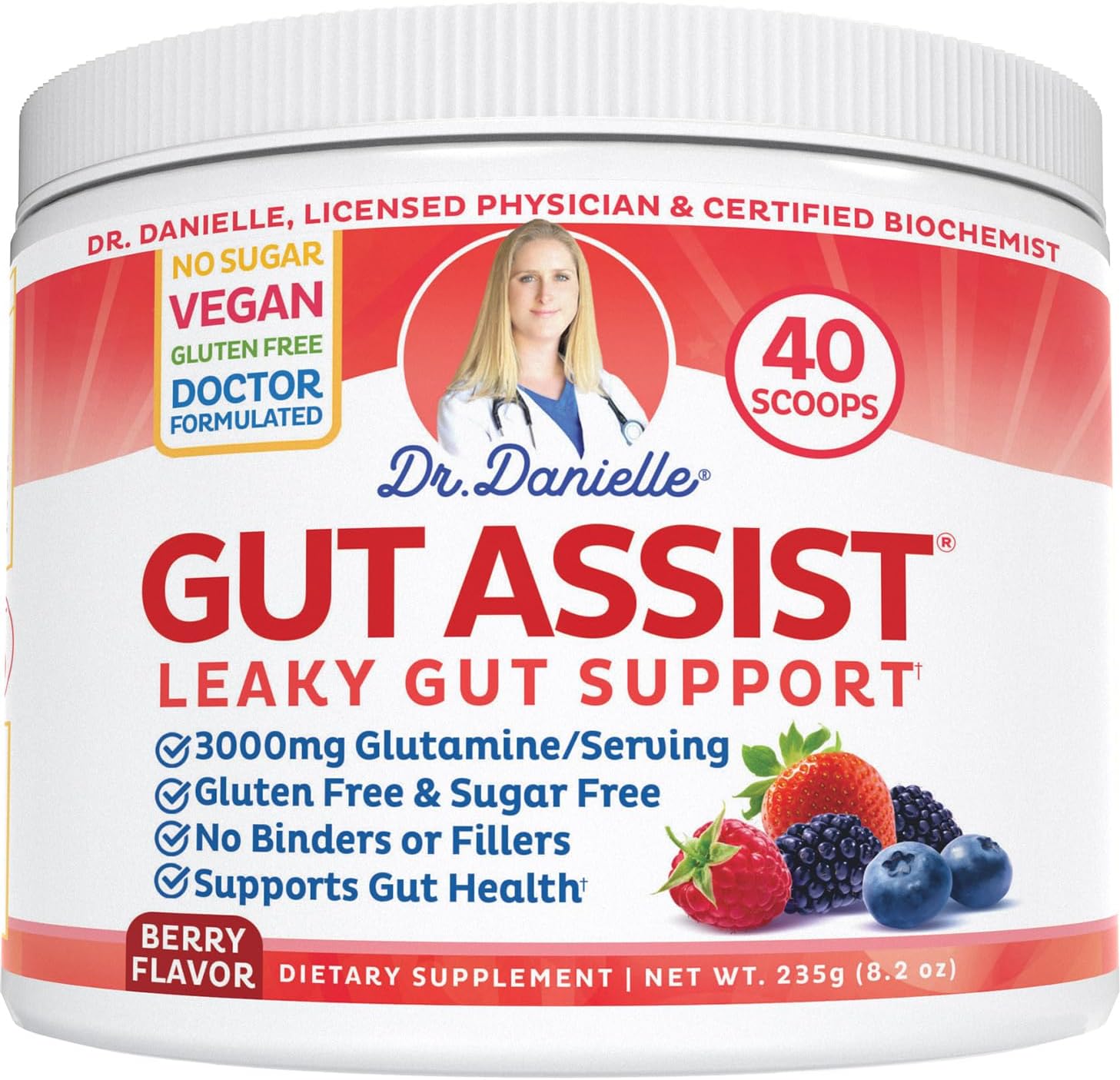 Gut Assist Leaky Gut Support Powder | 40-Servings with L-Glutamine, Arabinogalactan, Licorice Extract