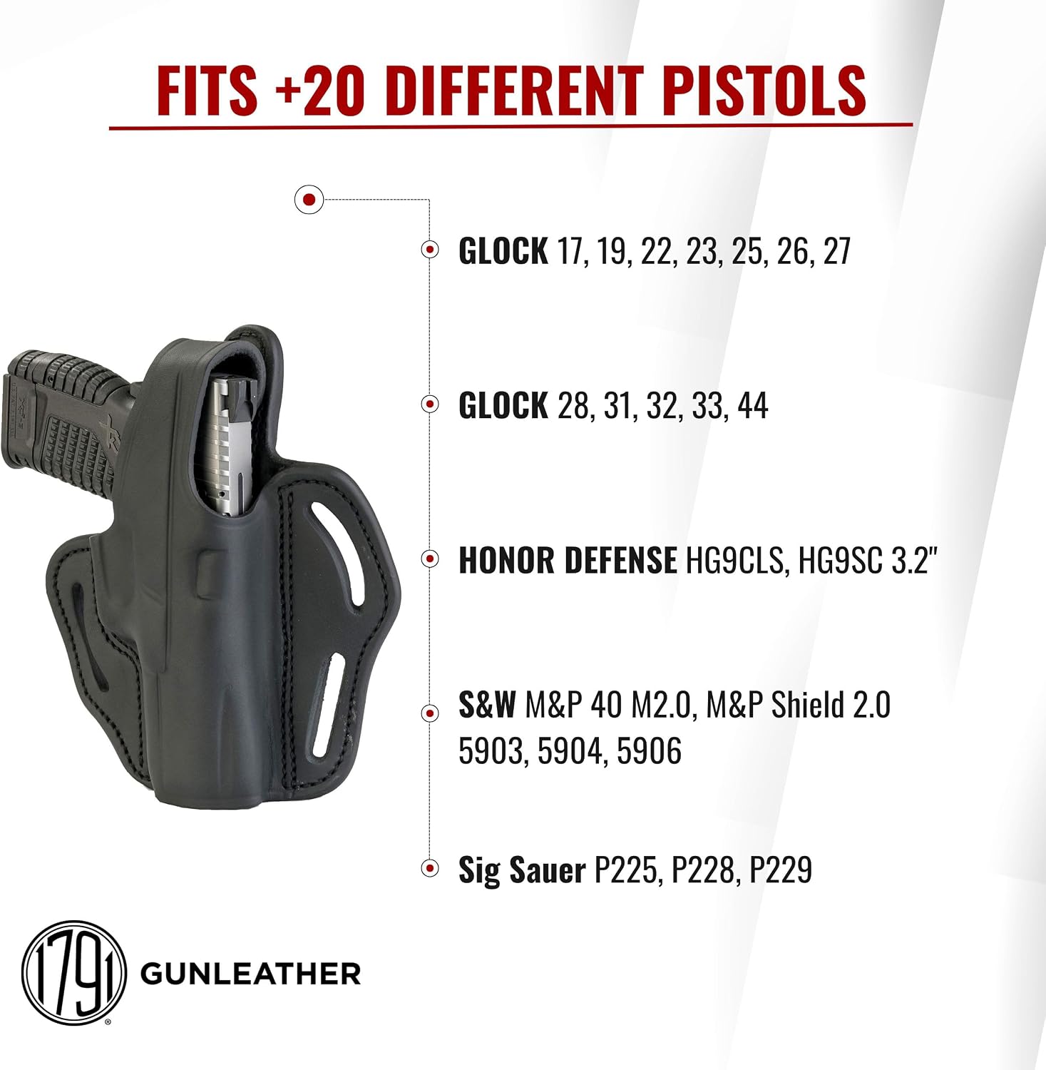 1791 Gunleather Thumb Break OWB Gun Holster Fits Glock 19, 17, 23, Sig P229