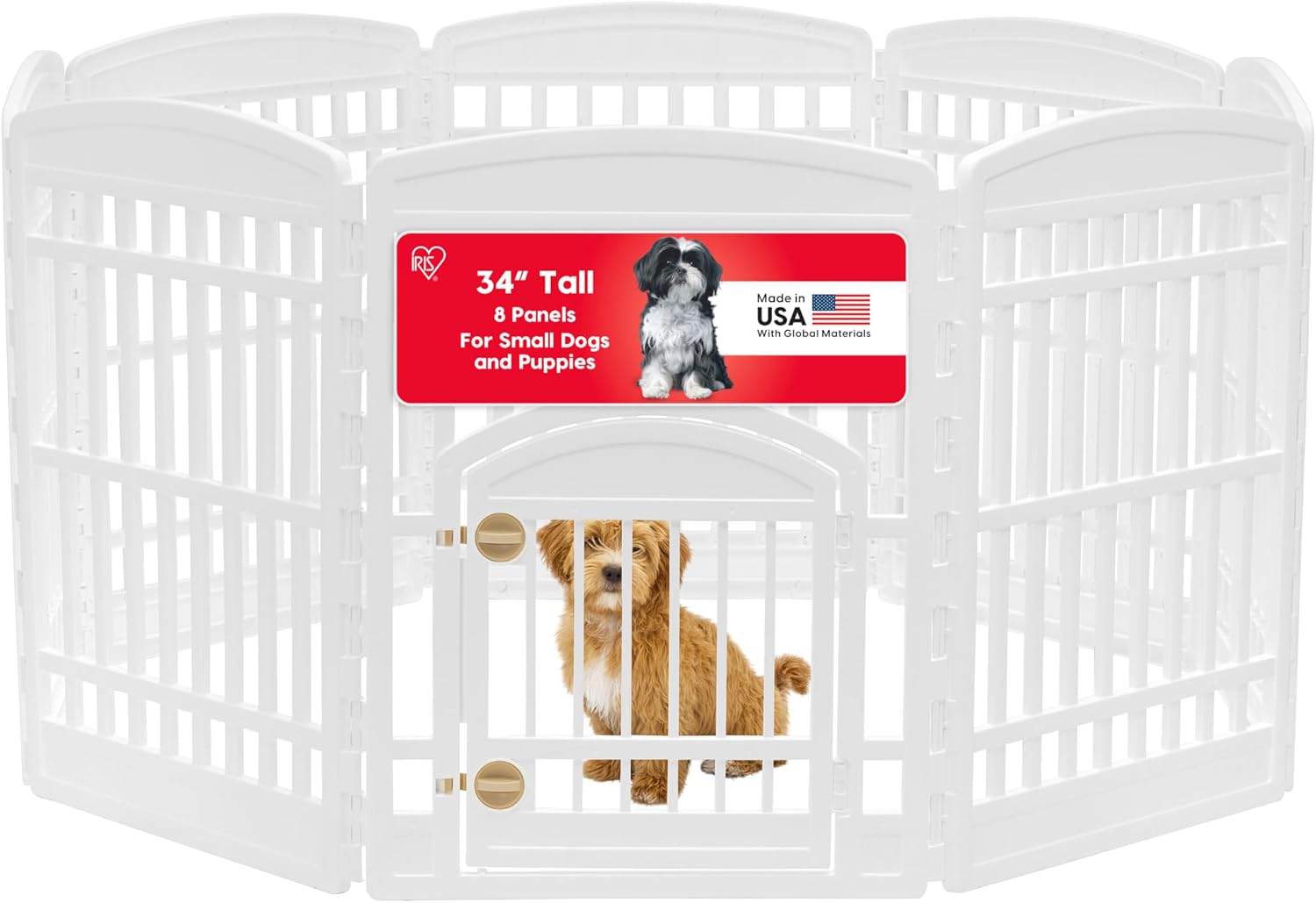 IRIS USA 4-Panel Dog Playpen, Pet Enclosure, Black | Pet Containment, Configurable Layout, Multi-Shape Setup, Custom Pen Configuration, Stable Non-Tip Base, Tool-Free Assembly