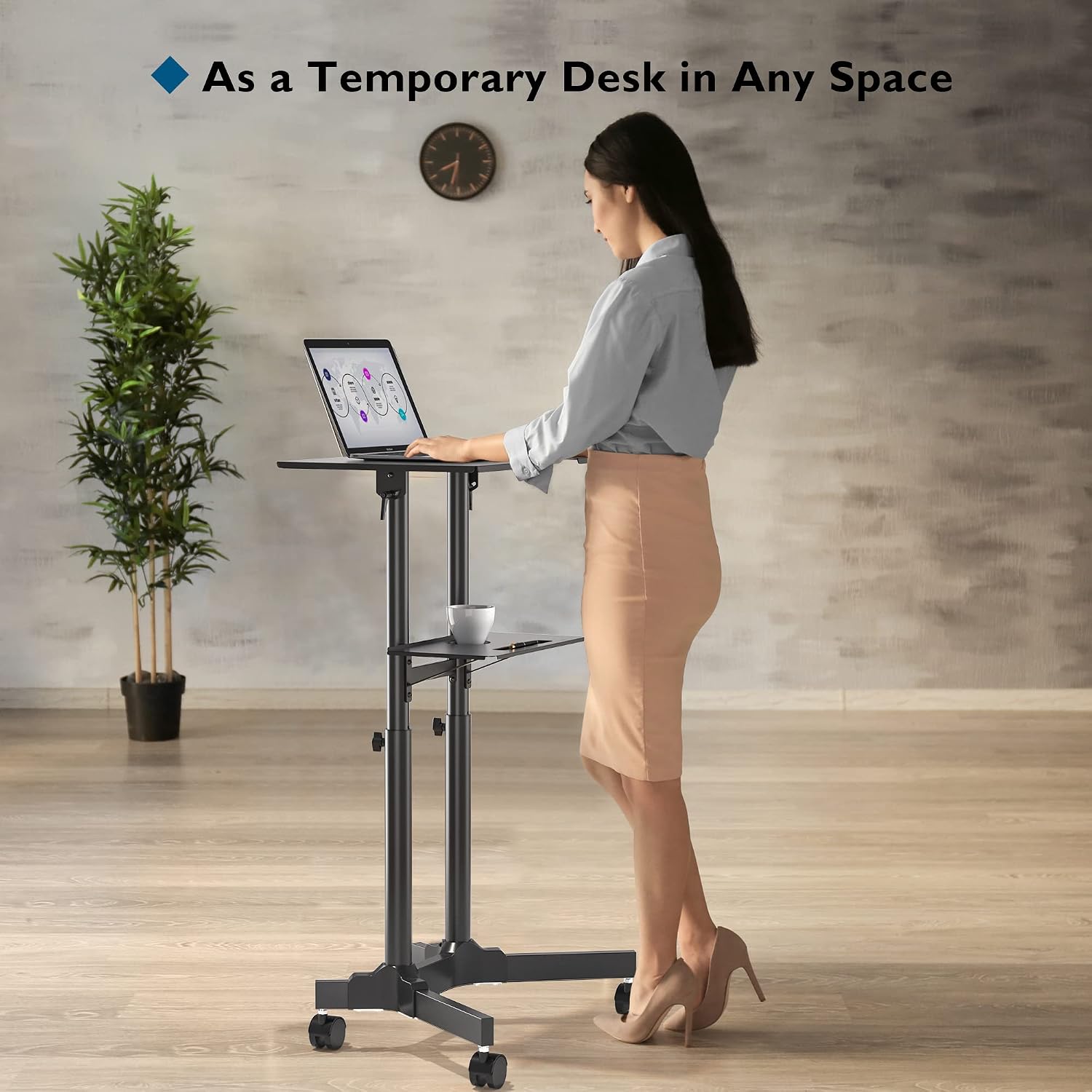 BONTEC Lecterns & Podiums Portable Mobile Standing Laptop Desk, Sit Stand | Height Adjustable, Home Office Classroom Pulpit Stand Up Desk Workstation, Rolling Table Laptop Cart with Storage Tray