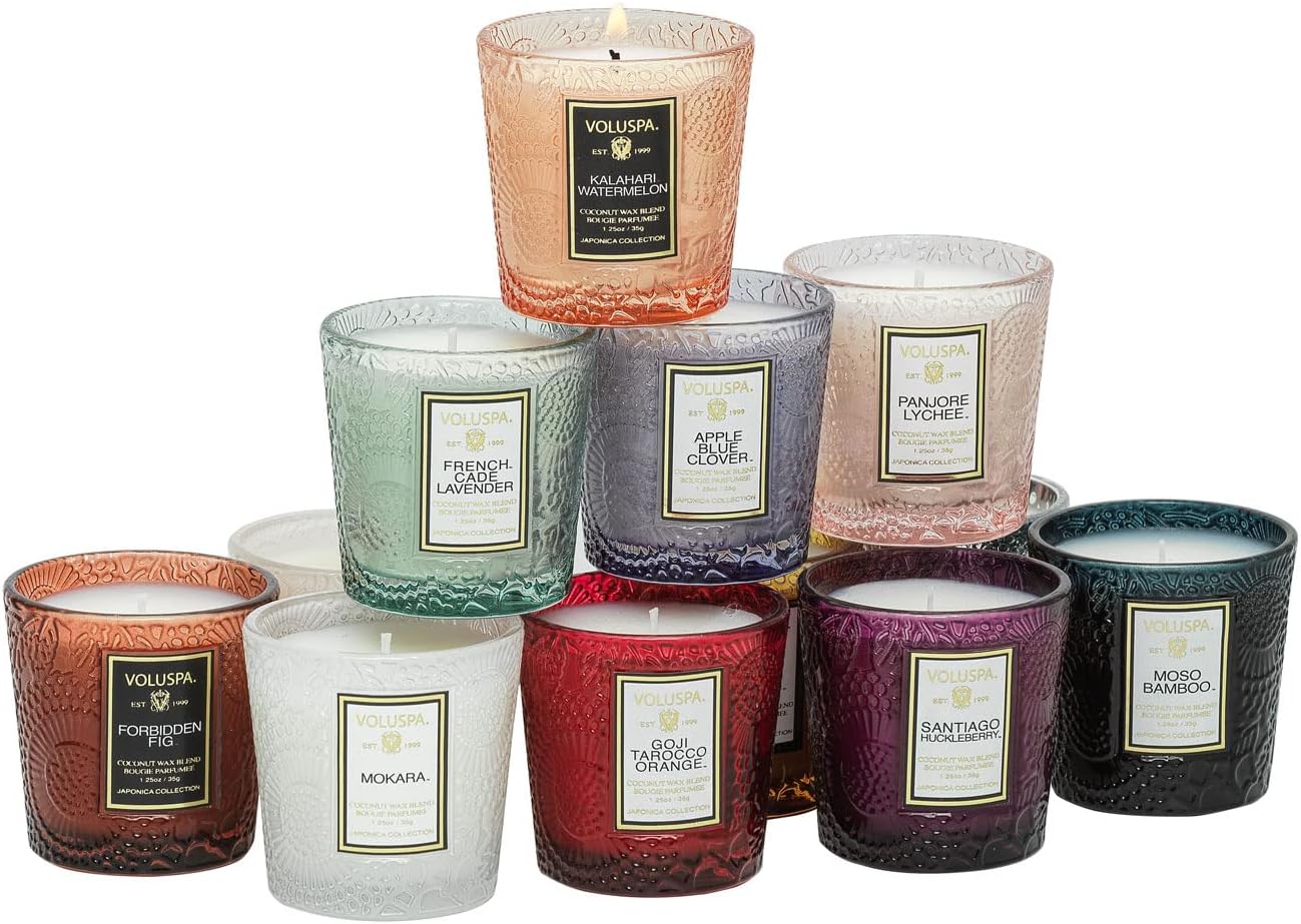 Voluspa Japonica Archive, Votive Candle Gift Set, 1.25 Ounce, 10 Hour Each Burn Time, Coconut Wax for Clean Burning, Handcrafted in the USA
