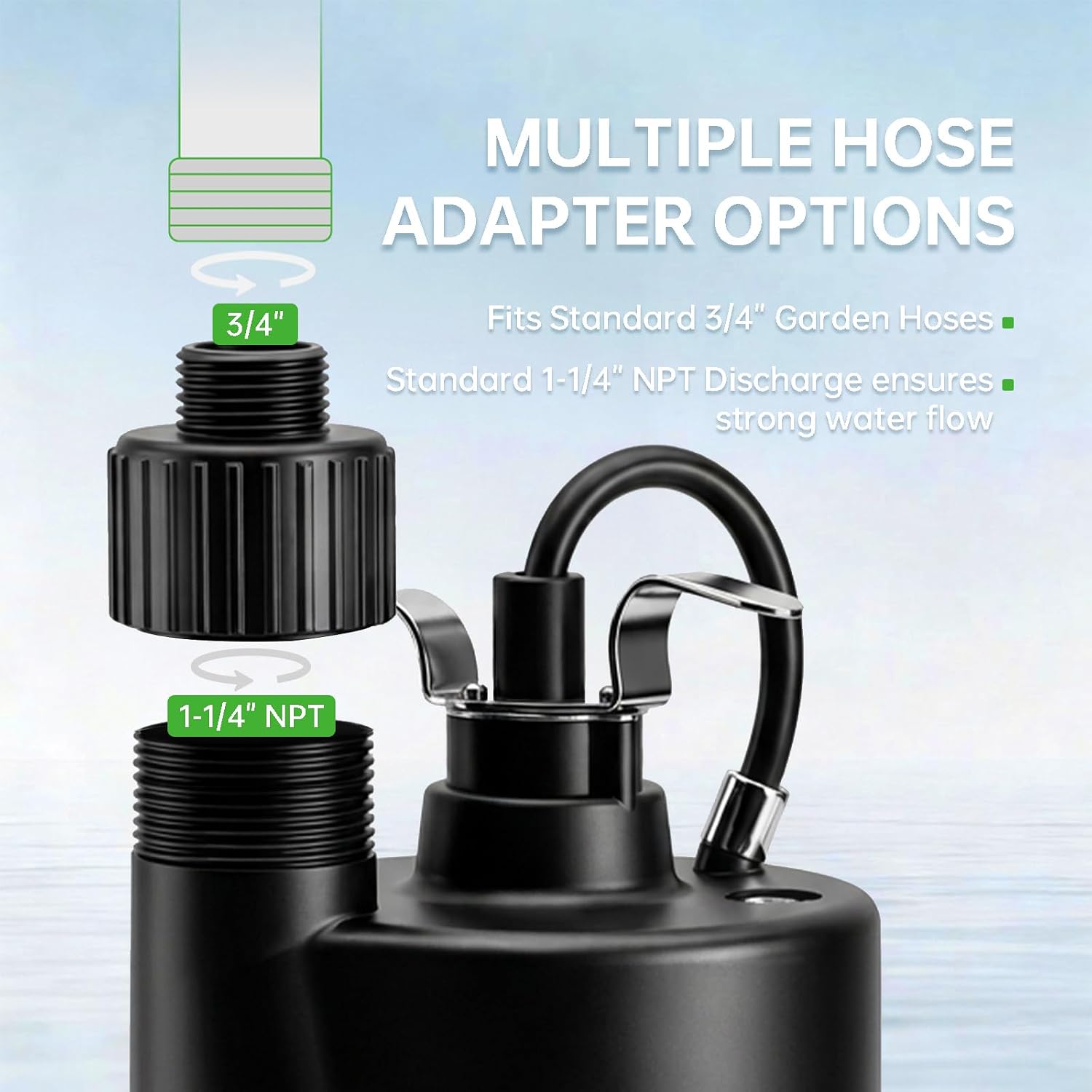 1/4 HP Submersible Sump Pump 1800 GPH Portable Utility Water Pump with 10ft Cord Thermoplastic Construction High Flow Drain Pump for Basement Garden