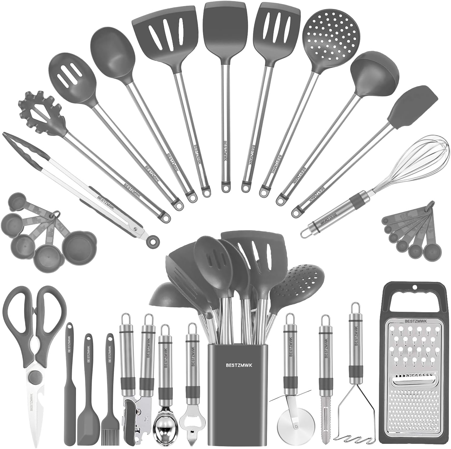 Kitchen Utensil Set-Silicone Cooking Utensils-33 Kitchen Gadgets & Spoons for Nonstick Cookware-Silicone and Stainless Steel Spatula Set-Best