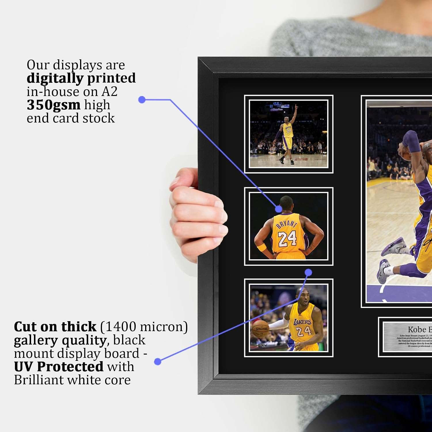 HWC Trading Kobe Bryant Signed Large 16 x 12 inch (A3) Printed Gifts Autograph Photo Display - 16" x 12" Framed