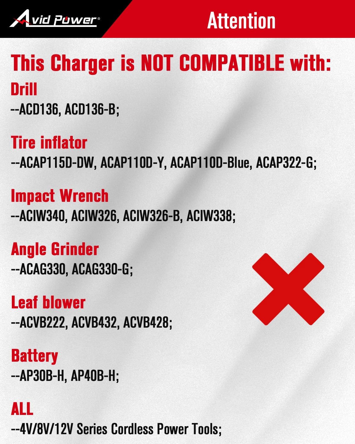AVID POWER 20V Max Lithium Ion Battery Charger, Only Compatible with Avid Power 20V 1.5/2.0Ah Batteries (Excludes 3.0Ah Batteries)