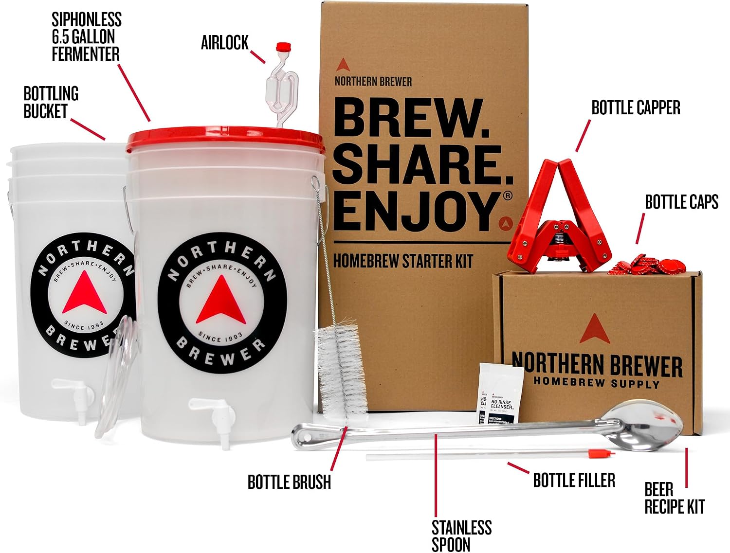 Northern Brewer - Brew. Share. Enjoy. HomeBrewing Starter Set, Equipment and Recipe for 5 Gallon Batches (Hank's Hefeweizen)
