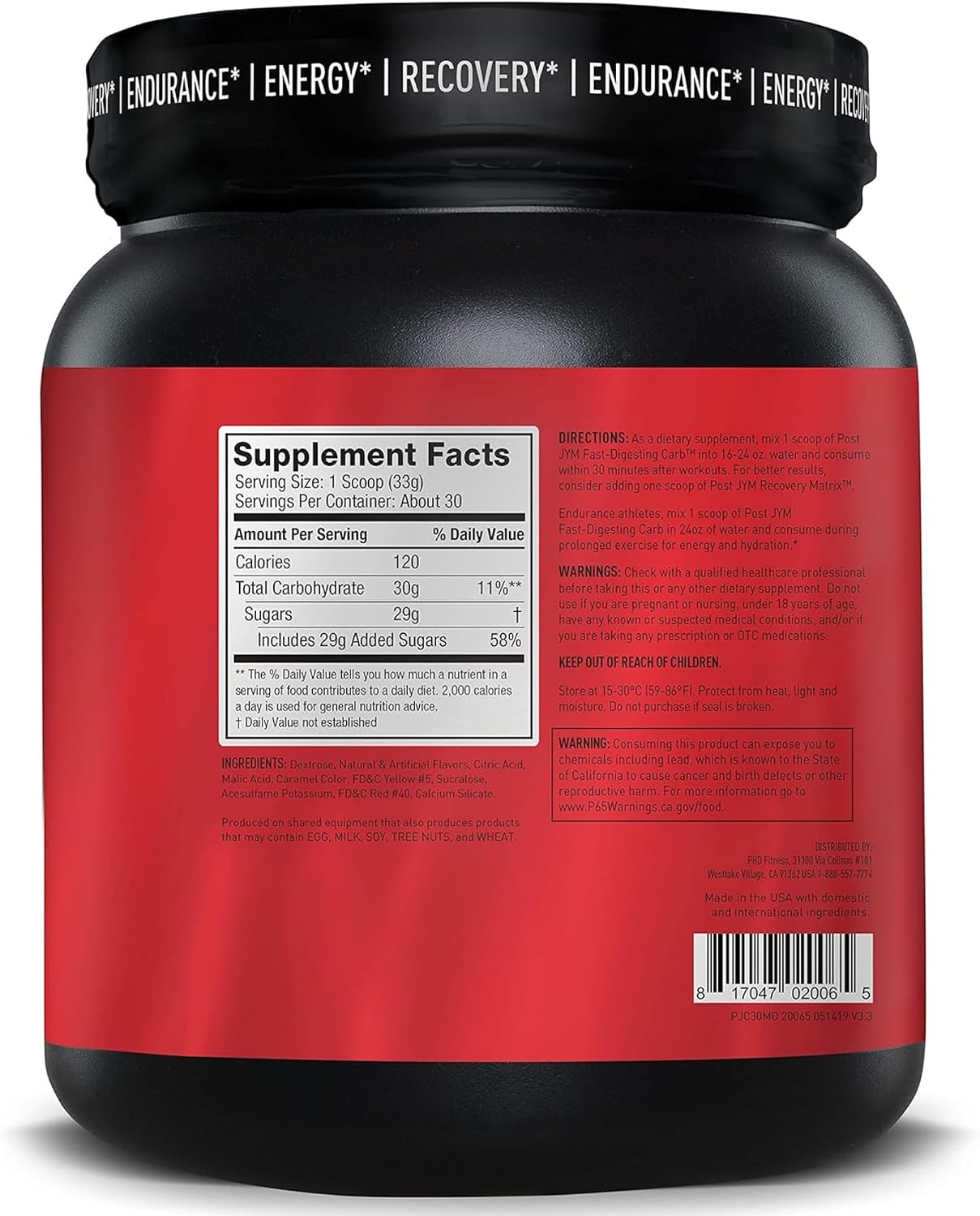 Post JYM Carb Fast Digesting Post Workout Recovery Powder