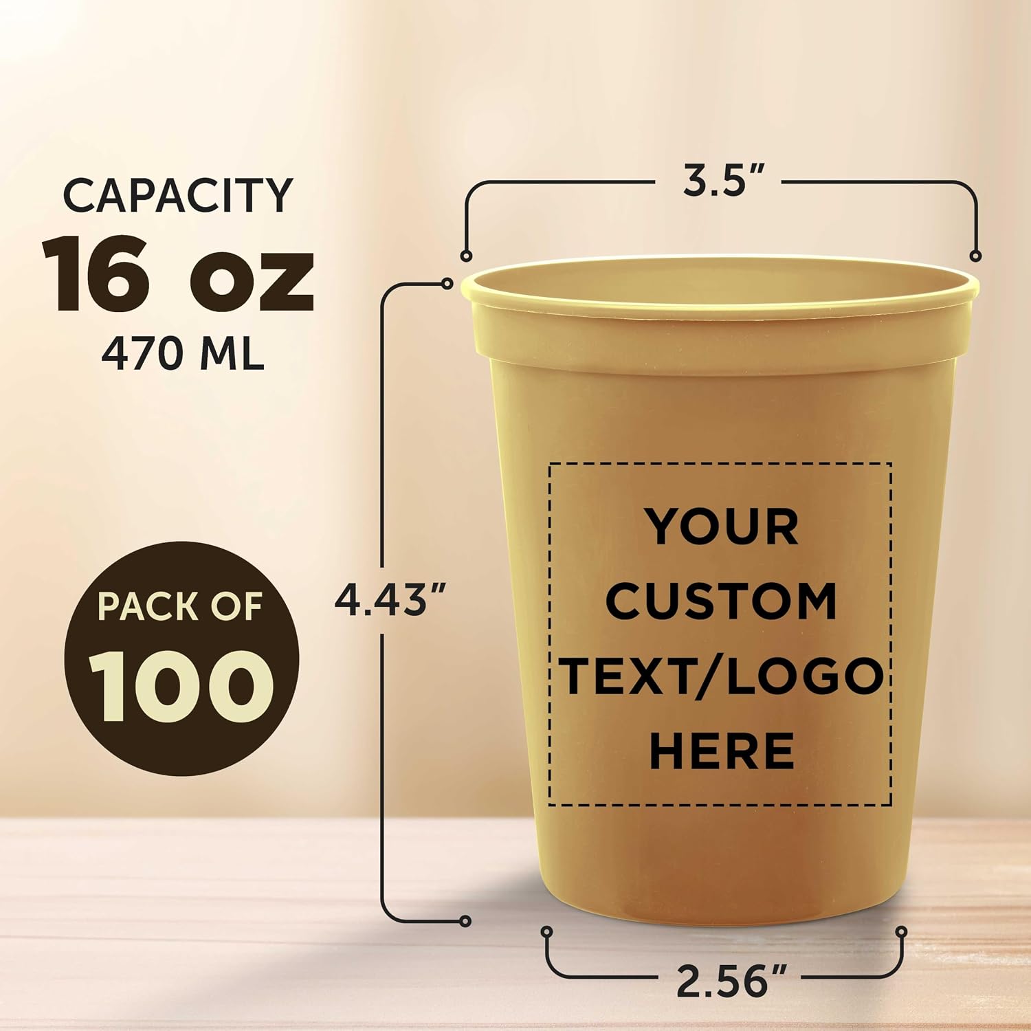 DISCOUNT PROMOS Custom Plastic Stadium Cups 16 oz. Set of 10/50/100, Personalized Bulk Pack - Perfect for Birthdays, Weddings, Picnic, Beach
