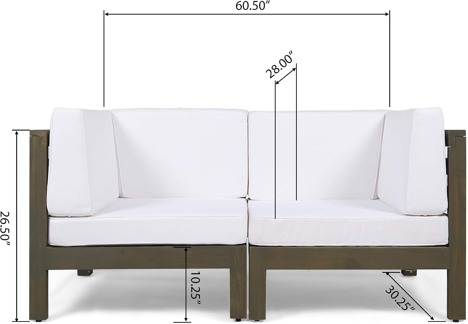 GDFStudio Outdoor Sectional Loveseat Set | 2-Seater | Acacia Wood | Water-Resistant Cushions | Teak and Beige