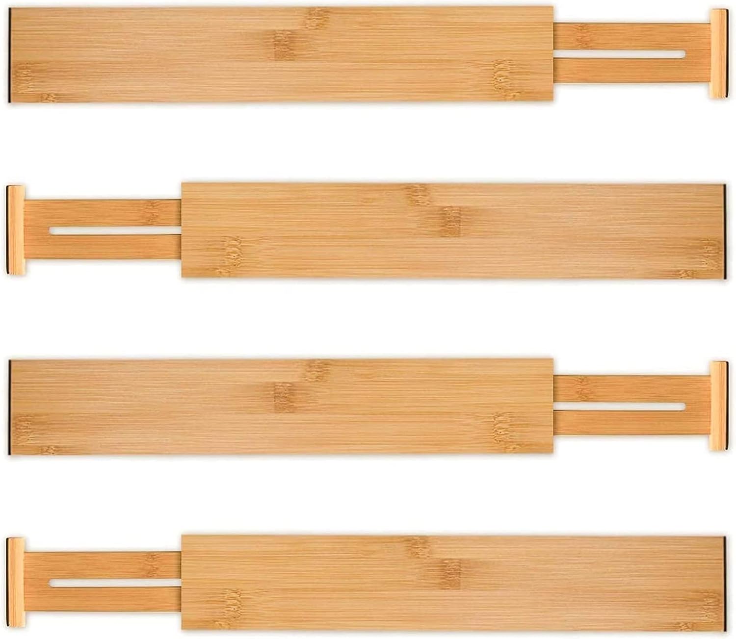 Utoplike 4 Pcs Bamboo Kitchen Drawer Dividers, Large Drawers Organizers | Adjustable Spring Loaded Expandable Organization, Works in Dresser, Bathroom, Bedroom, Office, Fit 17.8"-20.6" Drawer, 2.4"H