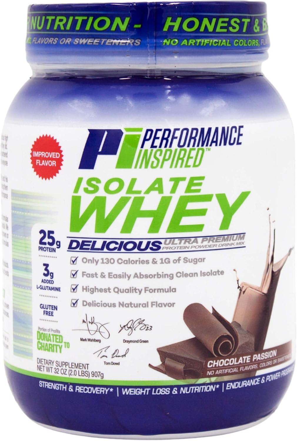 PERFORMANCE INSPIRED Isolate Whey Protein Powder – Vanilla – 25G – 2lb | All Natural - Fast Absorbing - Added L-Glutamine - Contains BCAAs