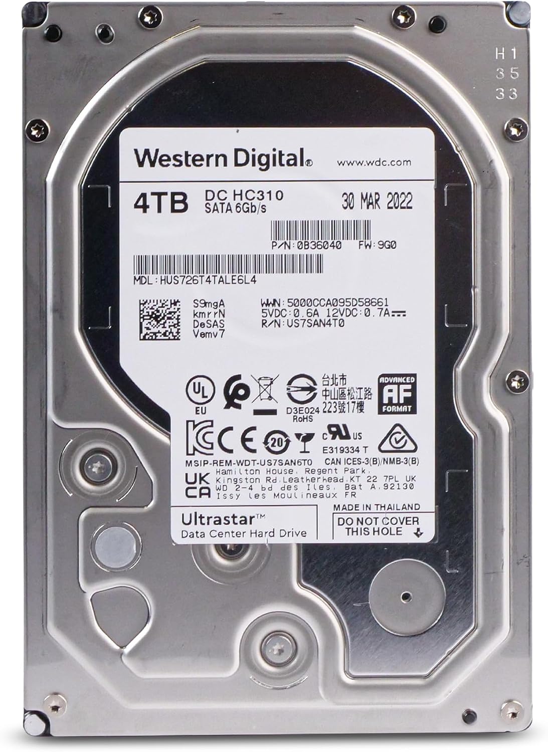 Hitachi 2022 HGST WD Ultrastar HUS726T4TALE6L4 4TB 7200 RPM 512e SATA 6Gb/s 3.5-inch Internal Hard Disk Drive (Renewed)