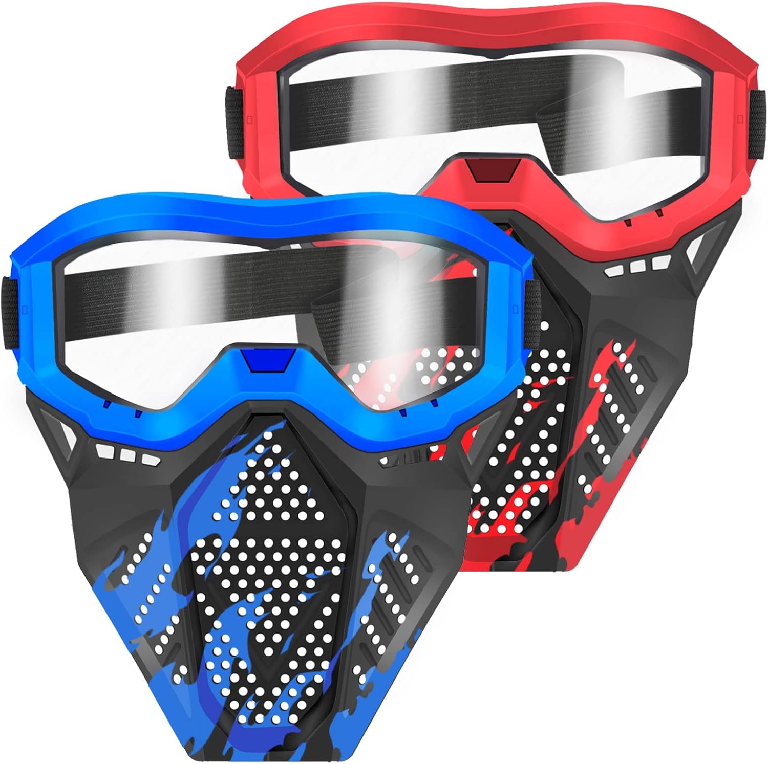 POKONBOY 2 Pack Tactical Mask with Goggles Compatible with Nerf Rival , Apollo, Zeus, Khaos, Atlas, & Artemis Blasters Rival Mask Red & Blue