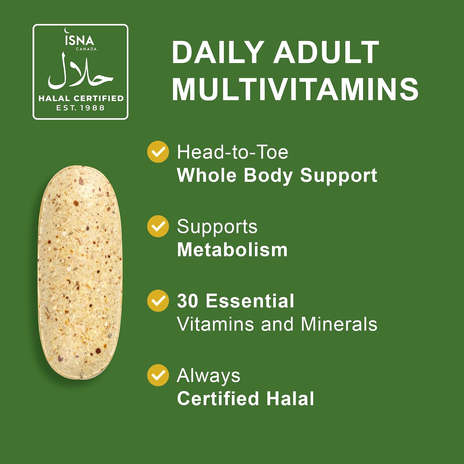 Noor Vitamins Halal Vitamins, Daily Multivitamin, Halal Vitamin for Women and Men, 30 Vitamins & Minerals, A, B12, C, Iron