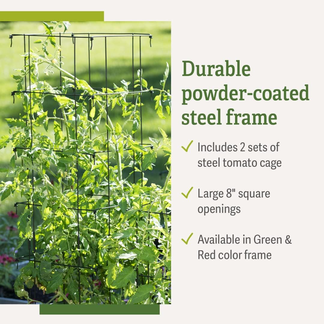 Gardener’s Supply Company Extra Tall Heavy-Guage Square Tomato Cages | Easy Fold Plant Supports & Vegetable Garden Stakes | 14.25" x 14.25" x 65"