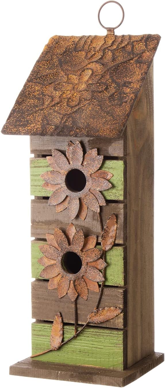 Glitzhome Bird Houses for Outside,10" H Rustic Wooden Bird House Garden Distressed Decorative Birdhouse for Outdoors, Hanging Birdhouse for Bluebird Hummingbird Wren Finch Cardinals Cedar